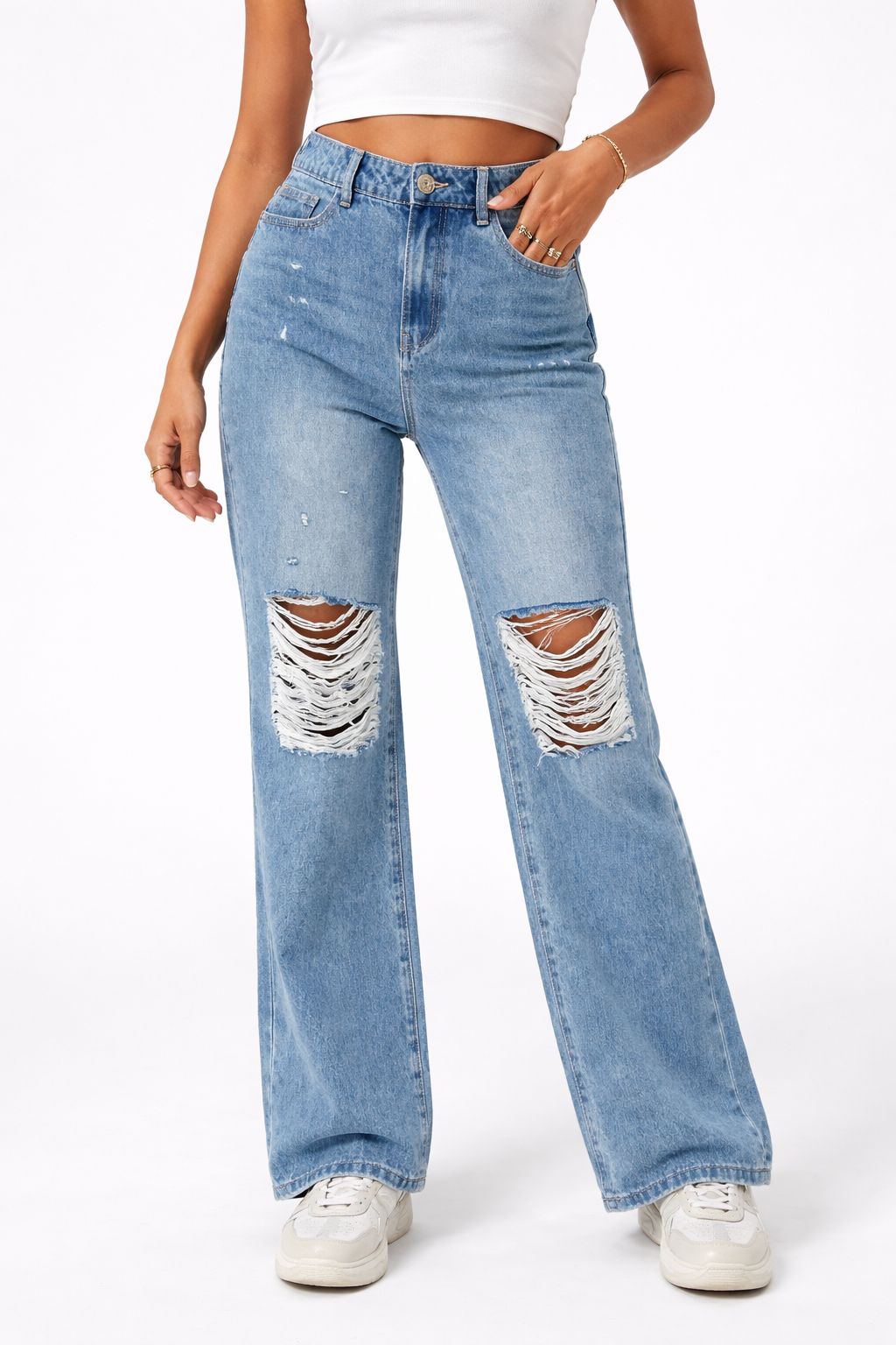 TRASH AND LUXURY - JEANS WIDE LEG STRAPPATO EFFETTO USED