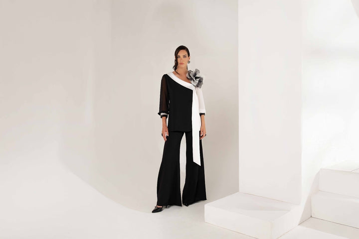 FLÒ - COMPLETO ELEGANTE BICOLORE CON PANTALONE PALAZZO