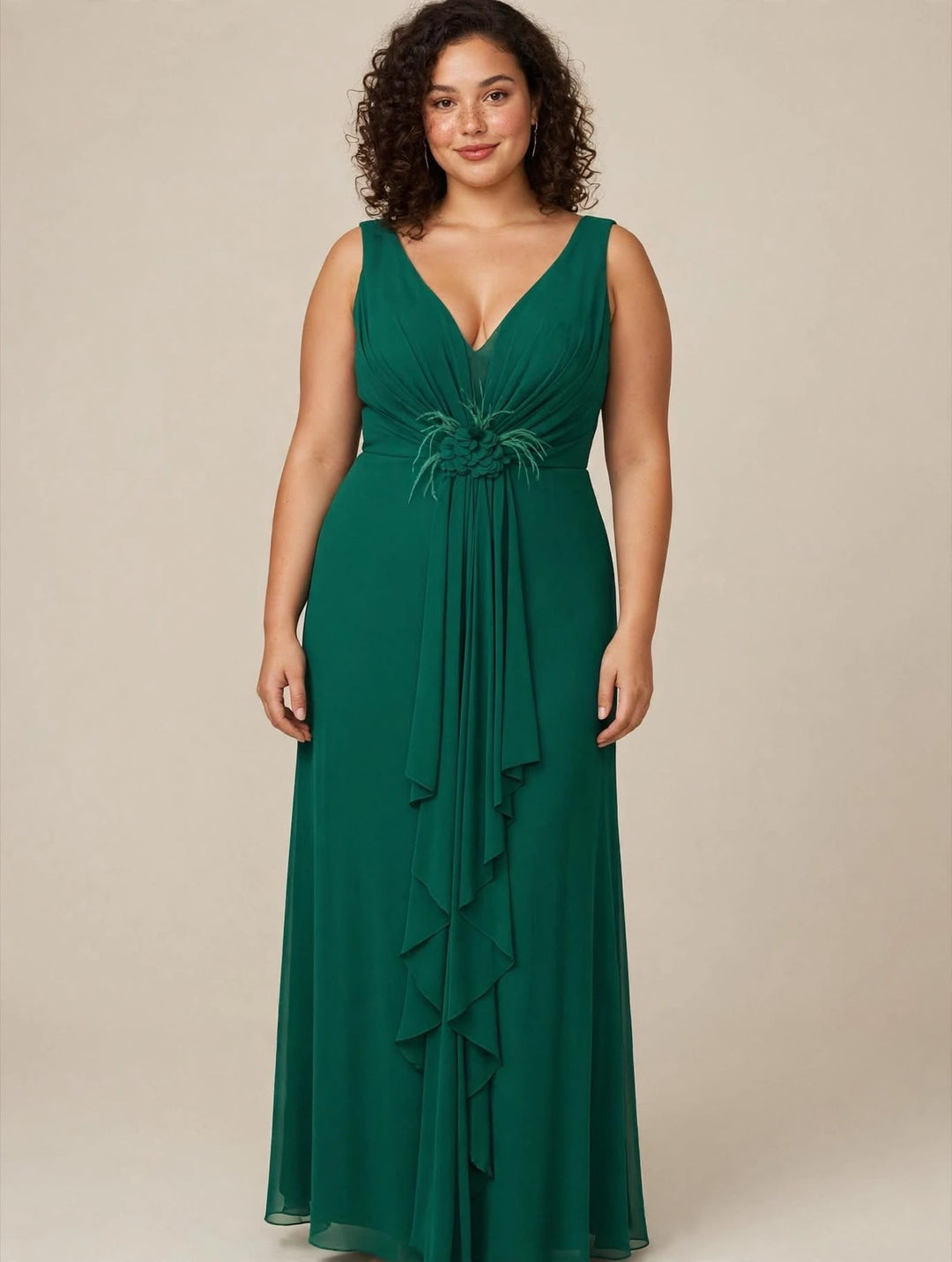 VIVIEN LUXURY - ABITO LUNGO IN CHIFFON CON CORPINO DRAPPEGGIATO E FIORE 3D ALLA VITA