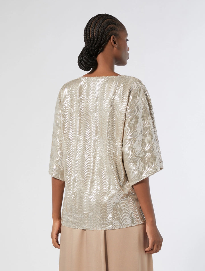 MARINA RINALDI - BLUSA IN PAILLETTES A DISEGNO ONDE, DALLA LINEA MORBIDA
