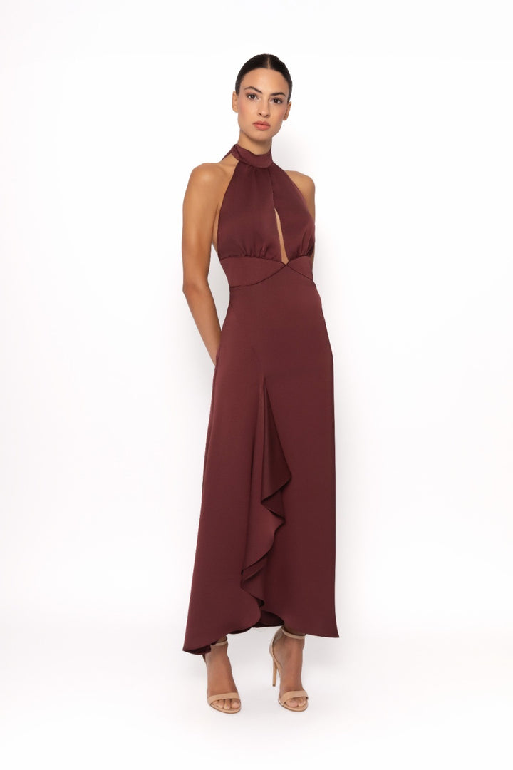 ARGGIDO - ABITO LUNGO ELEGANTE BORDEAUX CON SCHIENA SCOPERTA