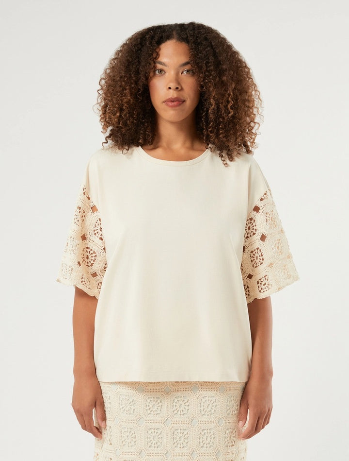 PERSONA - T-SHIRT IN JERSEY DI COTONE E CROCHET
