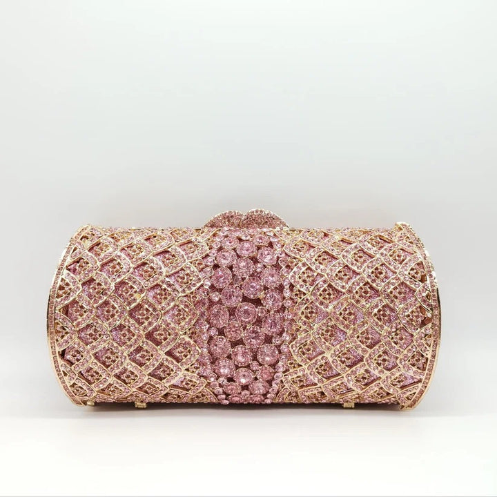ENZO RUSSO - BORSETTA GIOIELLO COLOR ROSA CIPRIA CON CRISTALLI E TRACOLLA INTERNA REMOVIBILE..