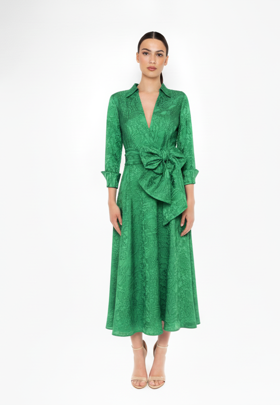 CARLA RUIZ - ABITO MIDI JACQUARD CON FIOCCO IN VITA