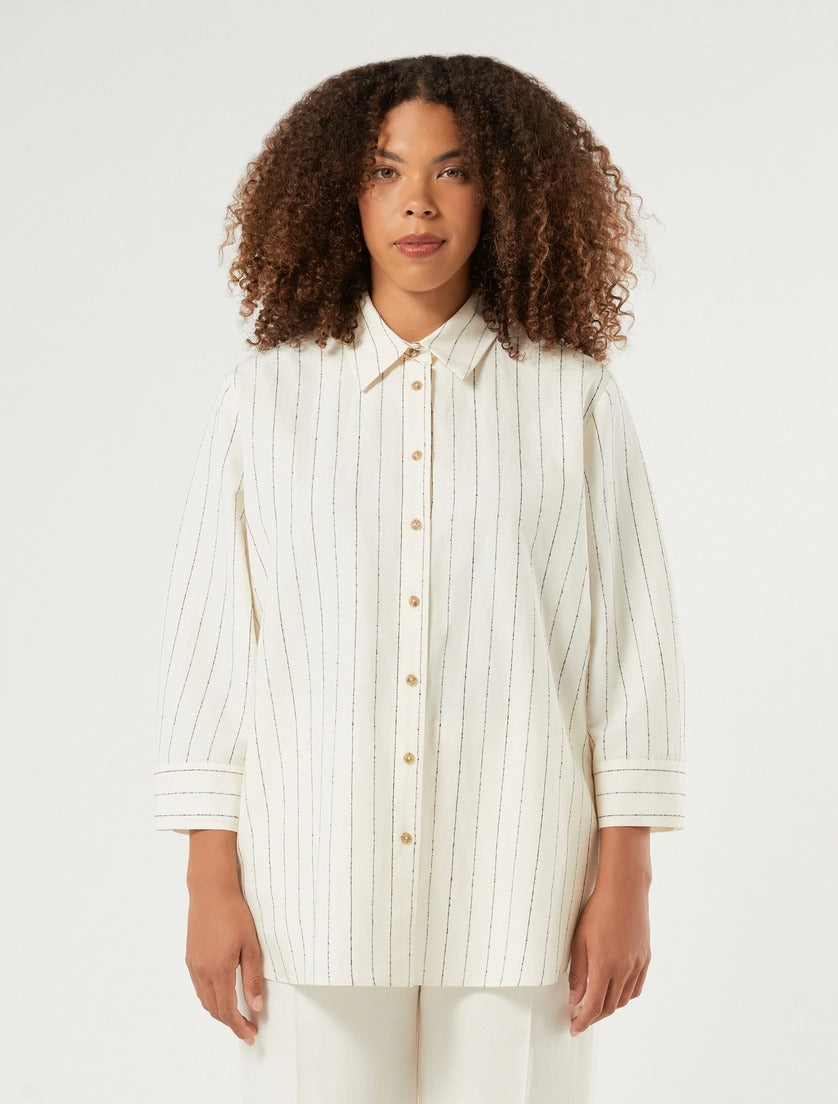 PERSONA - CAMICIA IN LINO E VISCOSA GESSATO - BIANCO