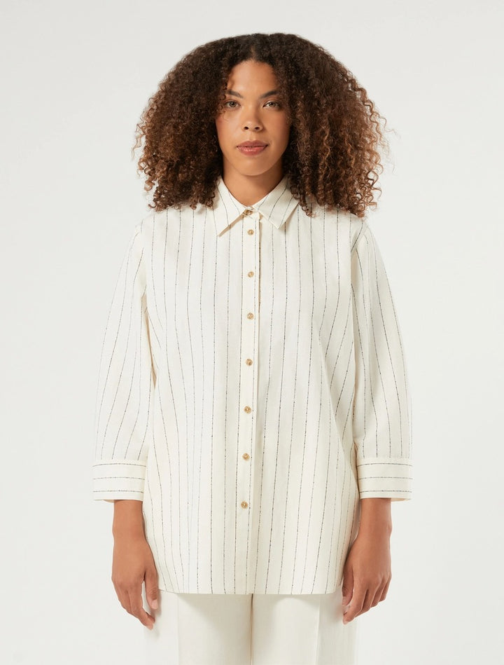 PERSONA - CAMICIA IN LINO E VISCOSA GESSATO - BIANCO