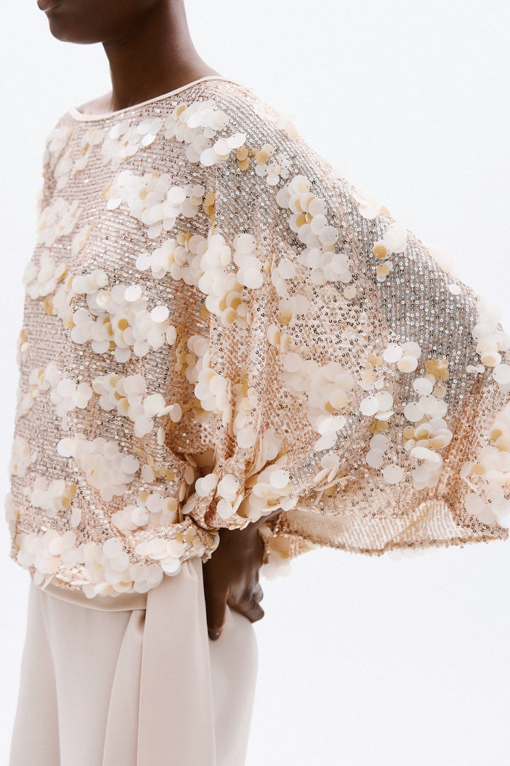 ALLURE - BLUSA FLOREALE SCINTILLANTE &amp; PANTALONI A PALAZZO