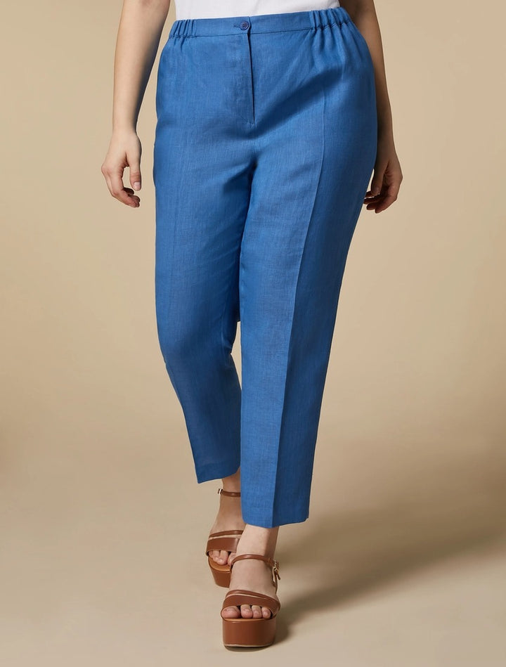 MARINA RINALDI - PANTALONI IN PURO LINO ,DALLA LINEA A SIGARETTA,CON INSERTO ELASTICO AI FIANCHI
