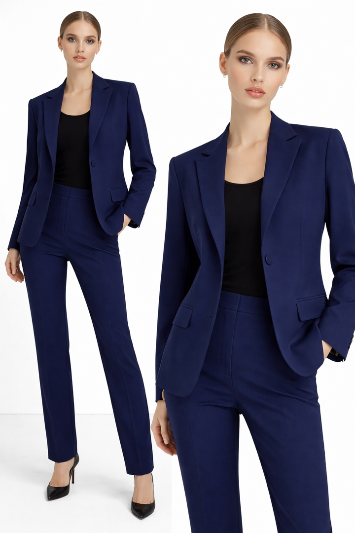 MIRELLA MATTEINI - GIACCA SARTORIALE BLU CON TAGLIO CLASSICO E LINEA LEGGERMENTE STRUTTURATA