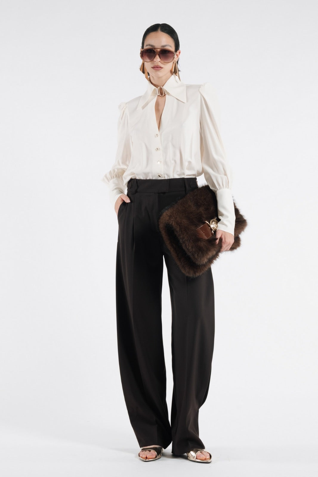 BABYLON - PANTALONI ELEGANTI CON SPACCO LATERALE CON PIZZO 63% POLIAMMIDE + 33%VISCOSA + 4% ELASTAN
