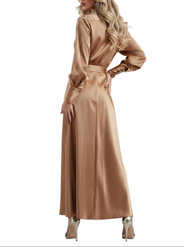 BABYLON - ABITO CAMICIA LUNGO IN RASO CON NODO FRONTALE