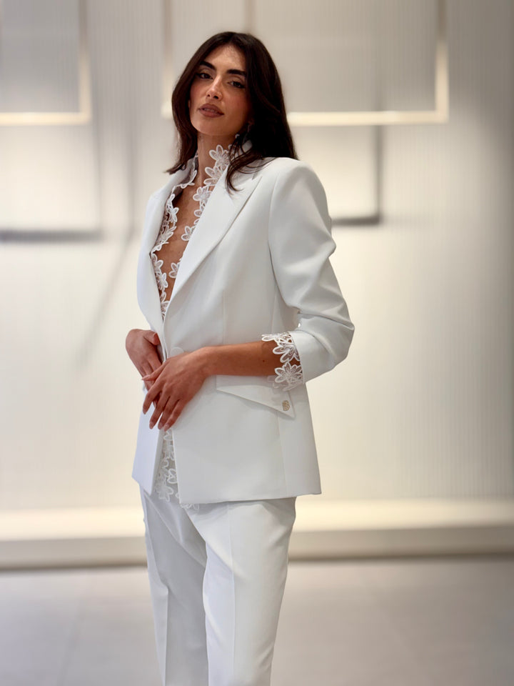 BABYLON - GIACCA BLAZER BIANCA CON DETTAGLI IN PIZZO