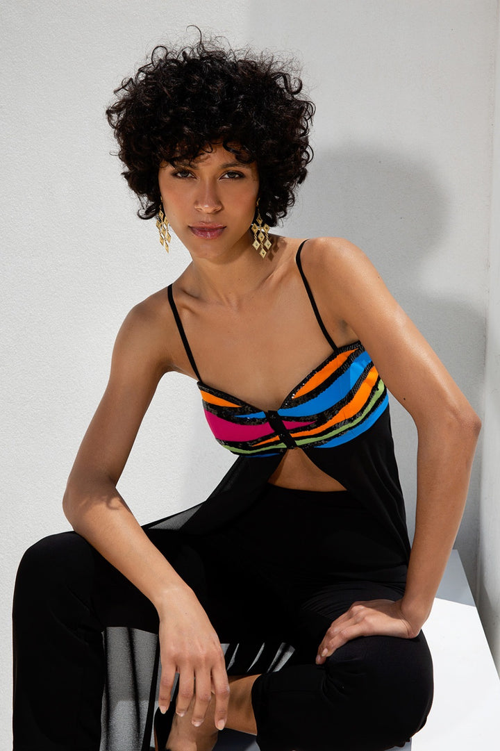 TWINS - TUNICA LUNGA IN GEORGETTE APERTA AVANTI, CORPETTO SCOLLO A CUORE MULTICOLOR