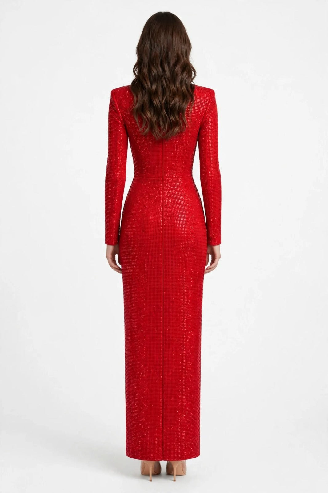 TWENTYFOURHAITCH - VESTITO LUNGO MANICA LUNGA IN JERSEY COMPLETAMENTE RIVESTITO DI STRASS