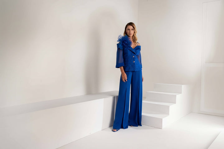 FLÒ - COMPLETO ELEGANTE CON PANTALONE PALAZZO E BLUSA DECORATA