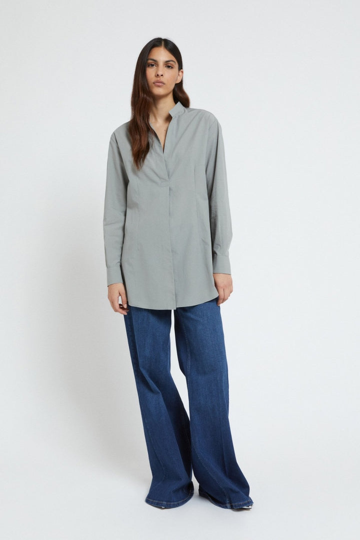 OTTO D’AME - CAMICIA IN 100% POPELINE SENZA BOTTONI CON MANICA LUNGA