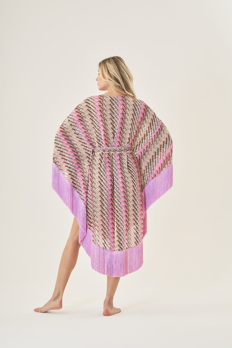 PHO FIRENZE - PONCHO IN VISCOSA E LUREX ORO IN FANTASIA CON PASSANTI PER FASCIA IN TINTA ALTEZZA VITA.
