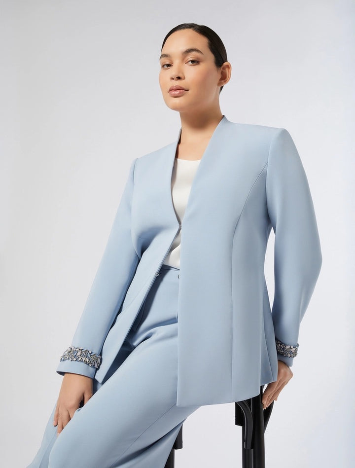 MARINA RINALDI - GIACCA IN CADY CON RICAMO - AZZURRO