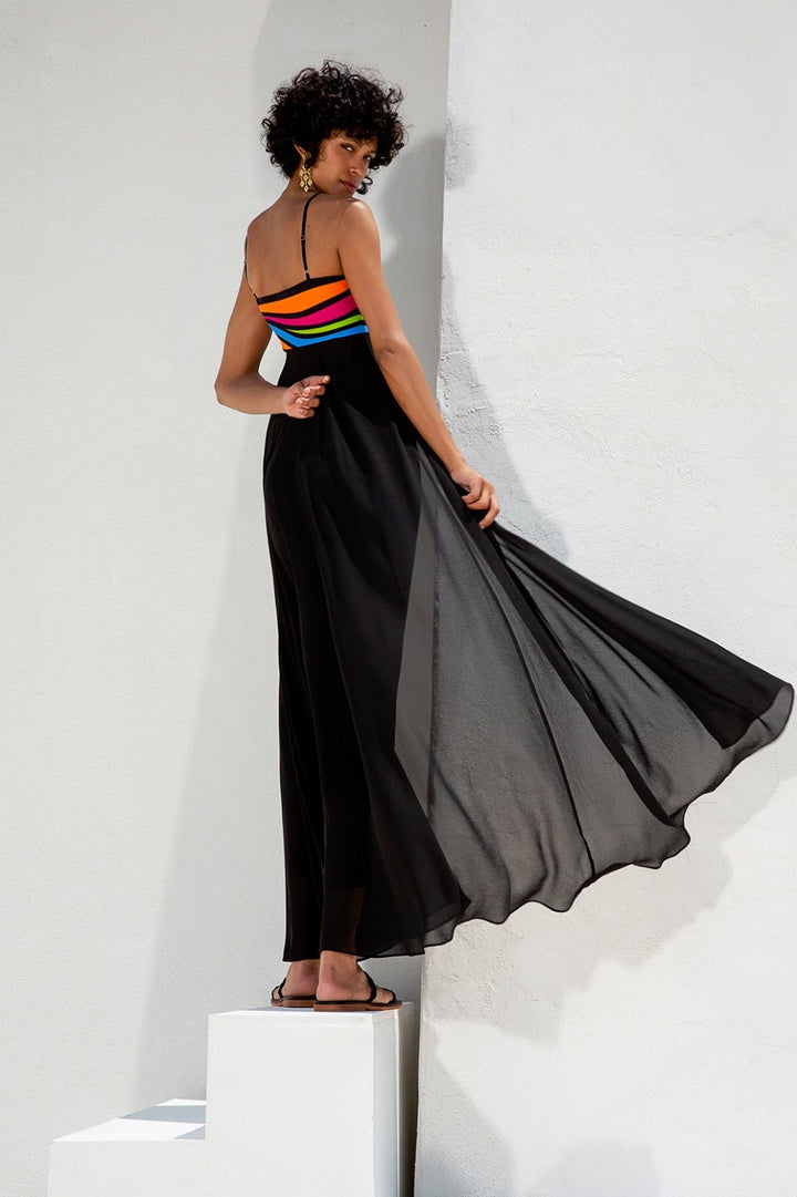 TWINS - TUNICA LUNGA IN GEORGETTE APERTA AVANTI, CORPETTO SCOLLO A CUORE MULTICOLOR