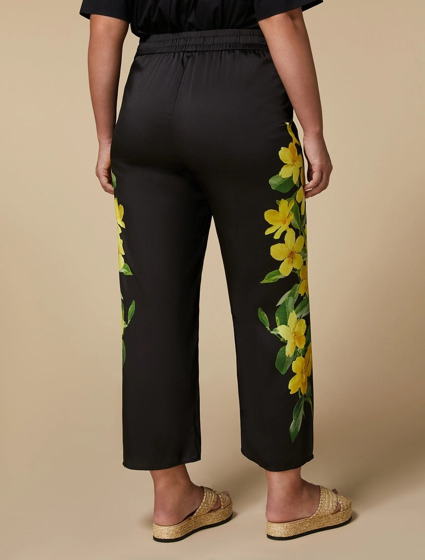MARINA SPORT - PANTALONI CROPPED MODELLO WIDE LEG IN TWILL CON STAMPA FLOREALE ,INSERTO ELASTICO IN VITA E TASCHE ALLA FRANCESE