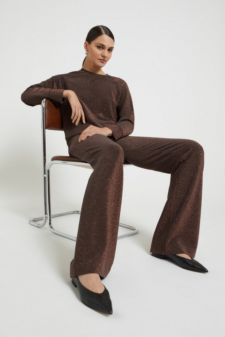OTTO D’AME - PANTALONE PALAZZO IN PURA VISCOSA ELASTICIZZATA CON FILO LUREX E ELASTICO IN VITA