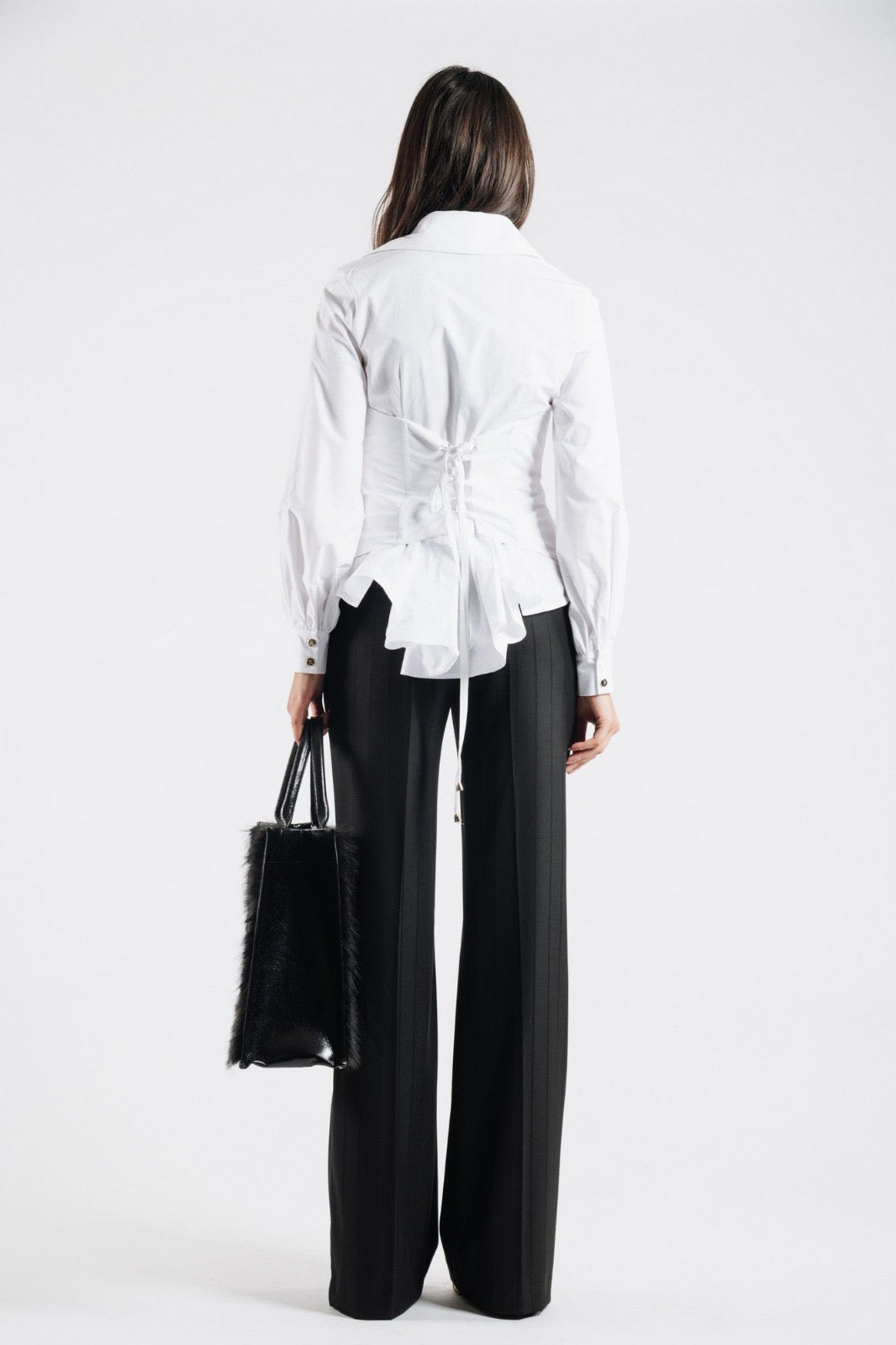 BABYLON - PANTALONI ELEGANTI GESSATI CON BOTTONI METALLICI DORATI