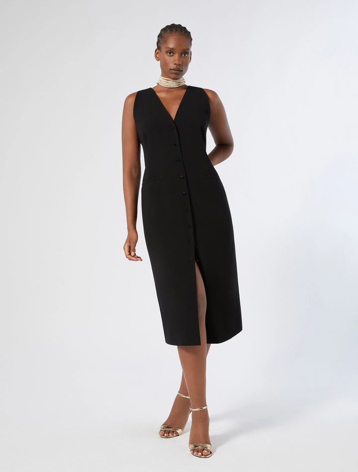 MARINA RINALDI - ABITO MIDI GILET IN CADY TRIACETATO COMFORT CON BOTTONI GIOIELLO IN TONO