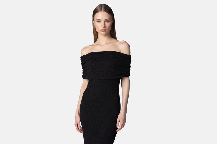 TWENTYFOURHAITCH - ABITO LUNGO KEY IN TULLE ELASTICO RICOPERTO DA MICRO STRASS