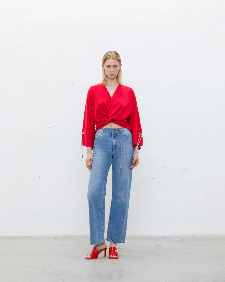 JIJIL - PANTALONE IN DENIM TINTA UNITA VITA CON PASSANTI ABBOTTONATURA CENTRALE MARINARA VESTIBILITÀ REGULAR