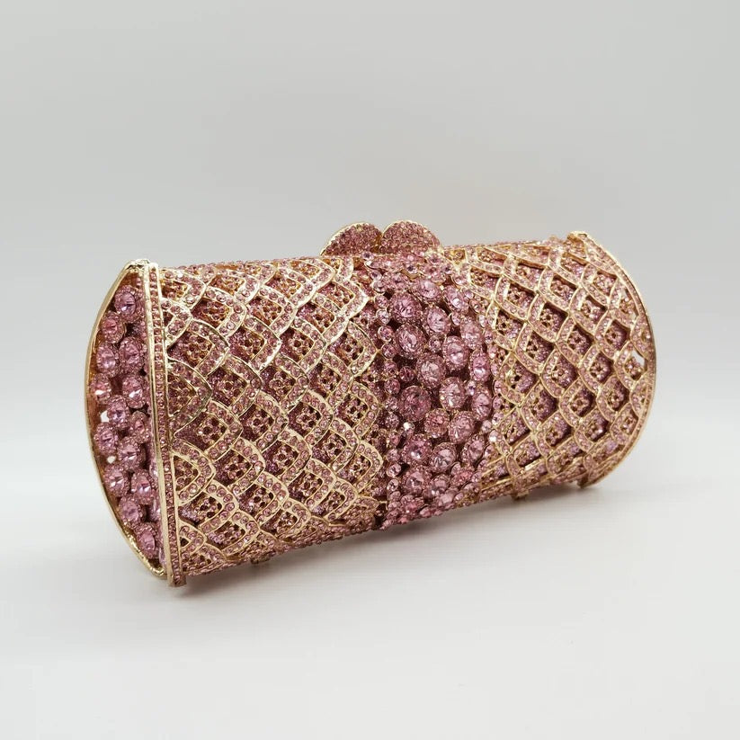 ENZO RUSSO - BORSETTA GIOIELLO COLOR ROSA CIPRIA CON CRISTALLI E TRACOLLA INTERNA REMOVIBILE..