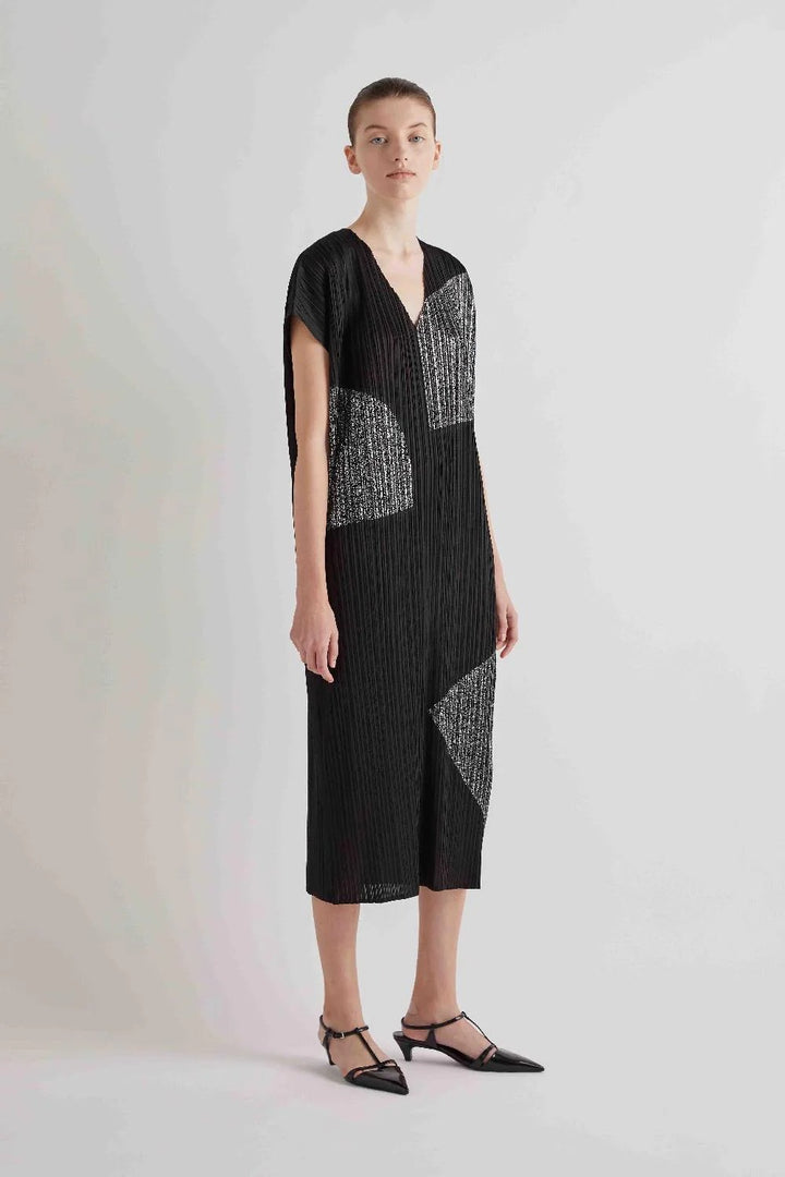 MEIMEI J - ABITO LUNGO PLISSETTATO CON STAMPE LUCIDE 100% POLIESTER