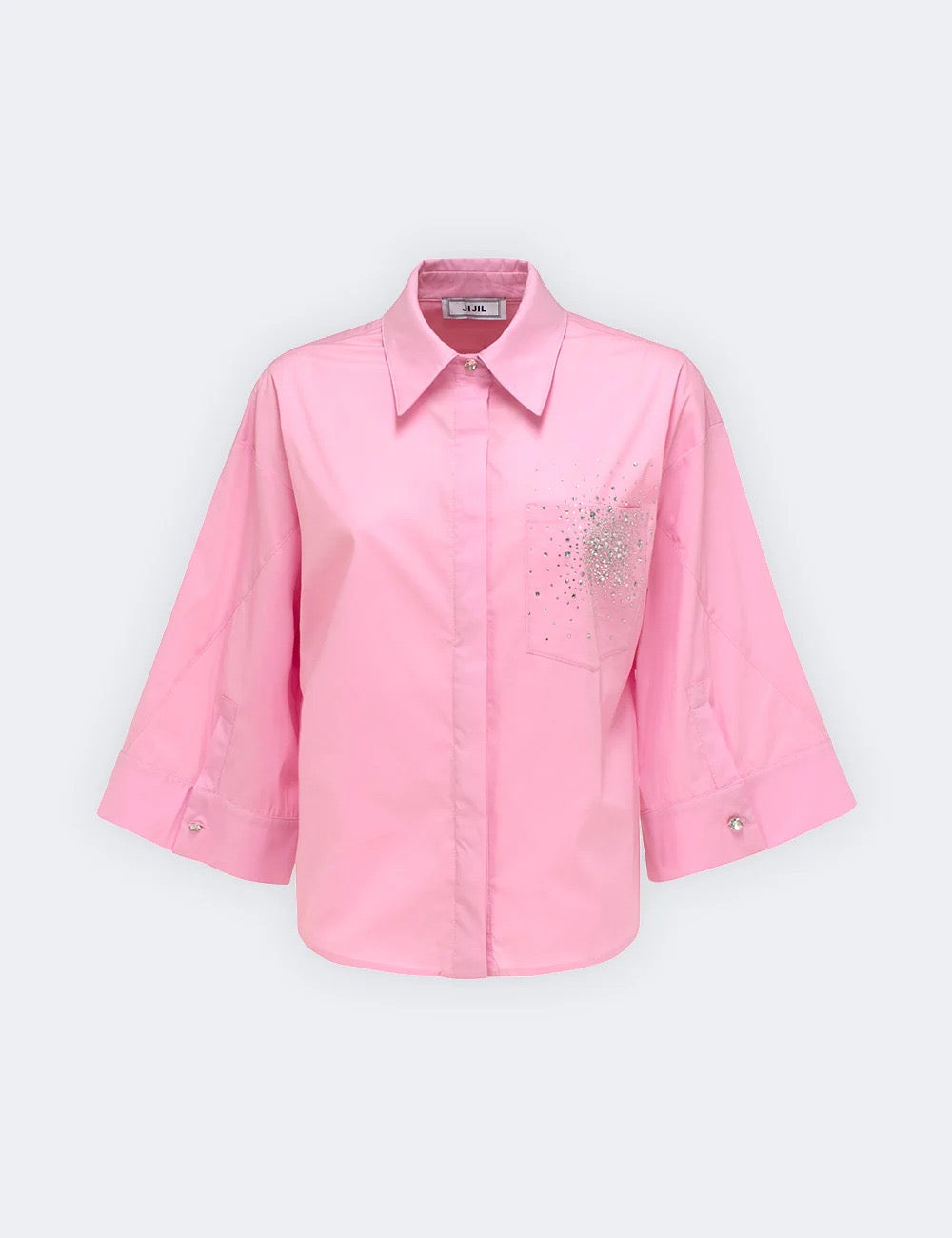 JIJIL - CAMICIA IN MISTO COTONE CON STRASS APPLICATI SUL PETTO.