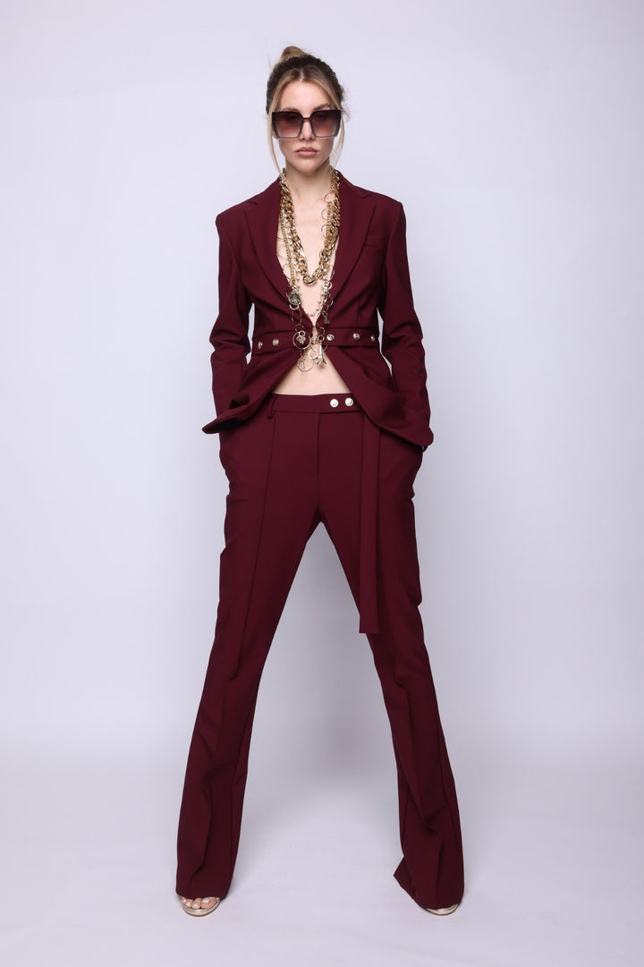 BABYLON - PANTALONI SVASATI CON CINTURA E BOTTONI METALLICI DORATI