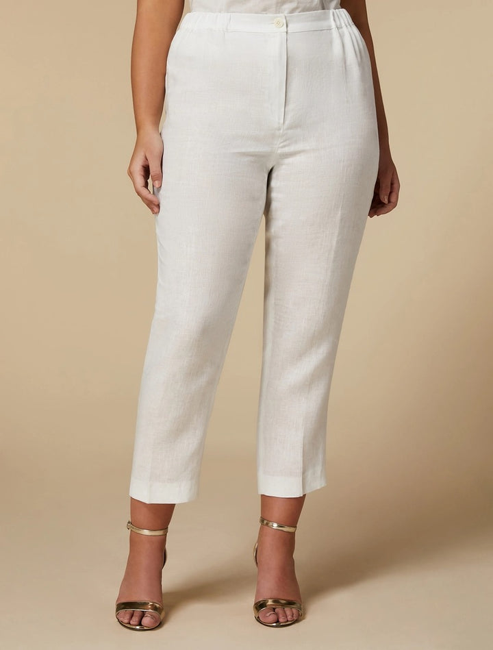 MARINA RINALDI - PANTALONI IN PURO LINO ,DALLA LINEA A SIGARETTA,CON INSERTO ELASTICO AI FIANCHI