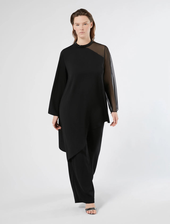 MARINA RINALDI - CASACCA IN CADY CON RICAMO - NERO