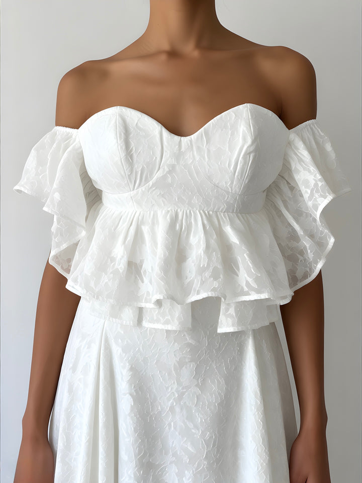 TRASH AND LUXURY - COMPLETO TOP E GONNA BIANCO IN JACQUARD