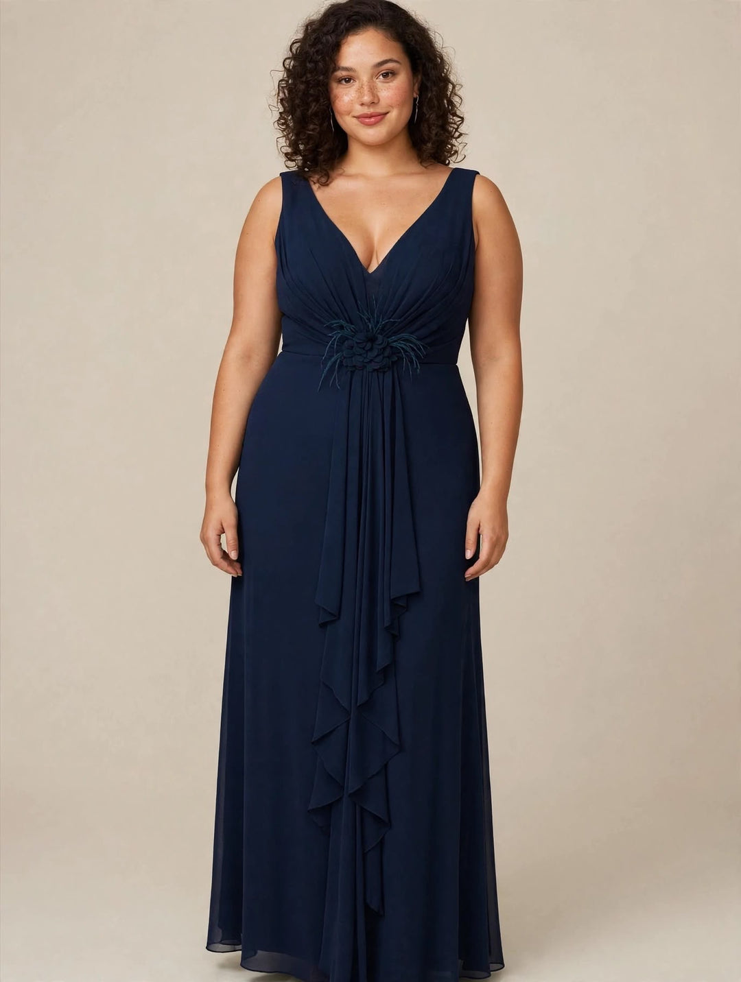 VIVIEN LUXURY - ABITO LUNGO IN CHIFFON CON CORPINO DRAPPEGGIATO E FIORE 3D ALLA VITA