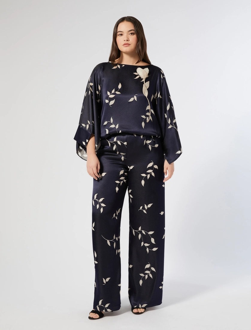 PANTALONI IN RASO DÉVORÉ - BLU