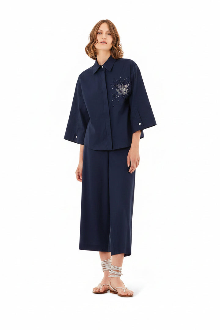 JIJIL - CAMICIA IN MISTO COTONE CON STRASS APPLICATI SUL PETTO.