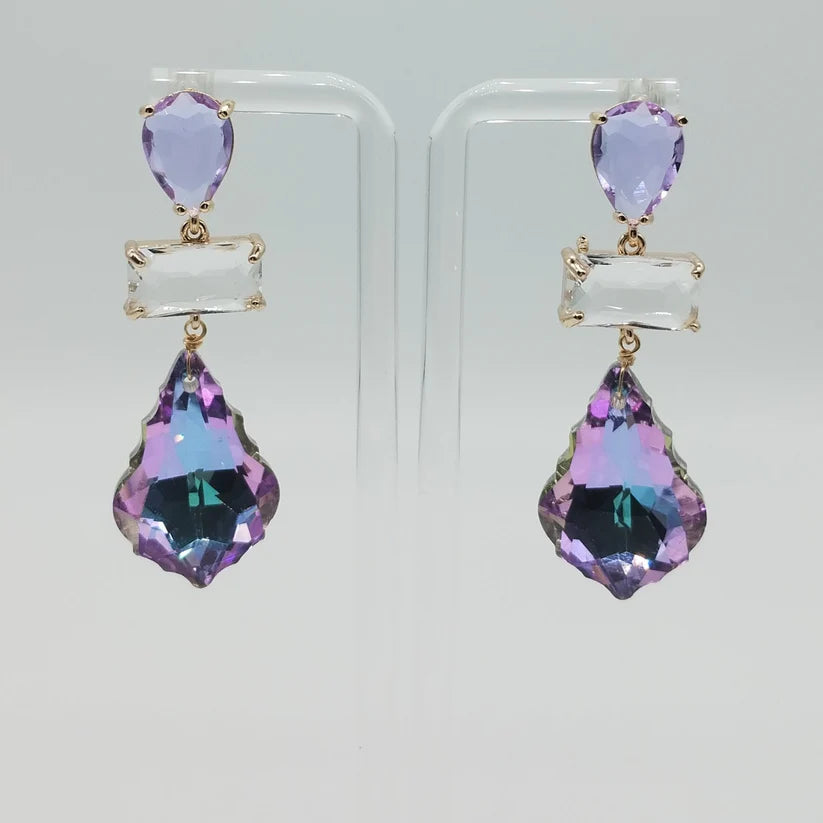 Orecchini pendenti con stass color viola con rodiatura oro