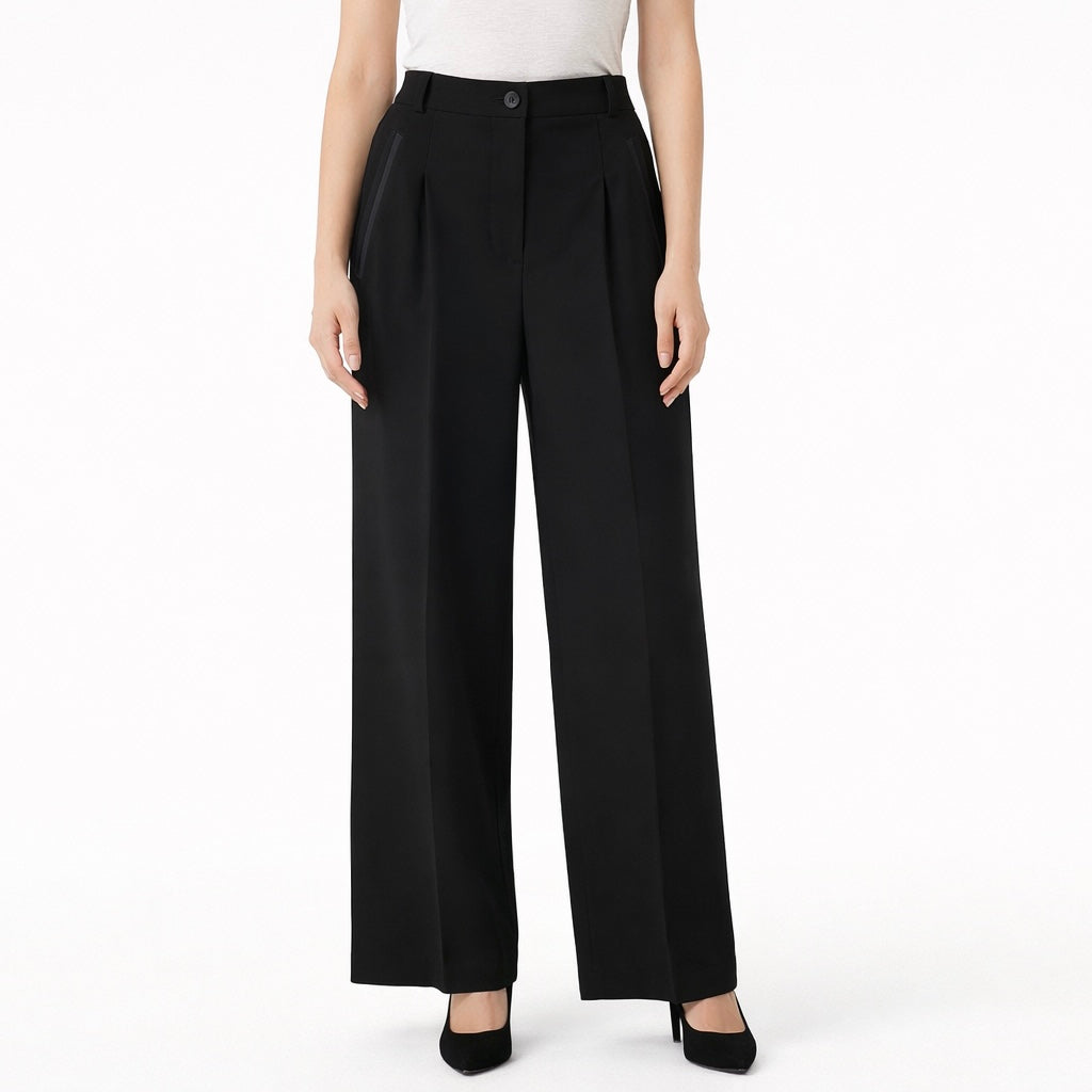 BABYLON - ELEGANTI PANTALONI NERI A GAMBA LARGA