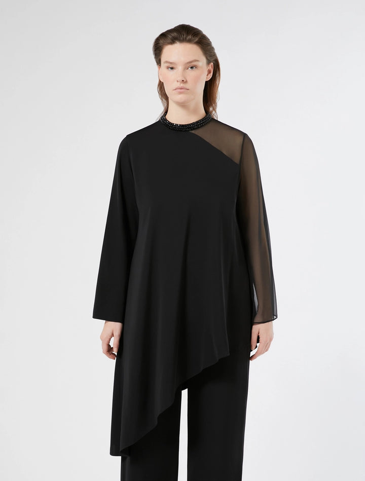 MARINA RINALDI - CASACCA IN CADY CON RICAMO - NERO
