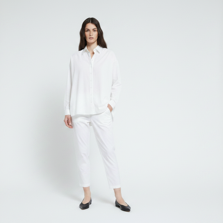 OTTO D’AME - PANTALONE ALLA CAVIGLIA IN 100% POPELINE CON ELASTICO IN VITA E TASCHE