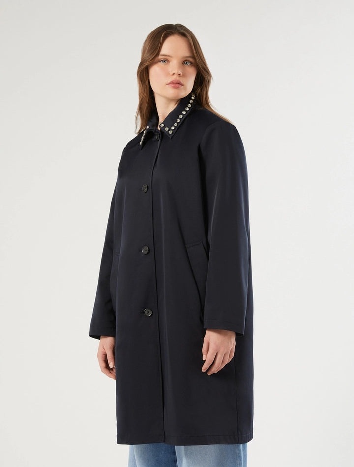 PERSONA - IMPERMEABILE IN GABARDINA ANTIGOCCIA CON RICAMO - BLU NOTTE