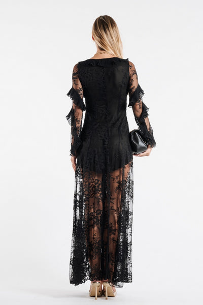 Abito in Pizzo Lungo con Rouches – Disponibile in Borgogna