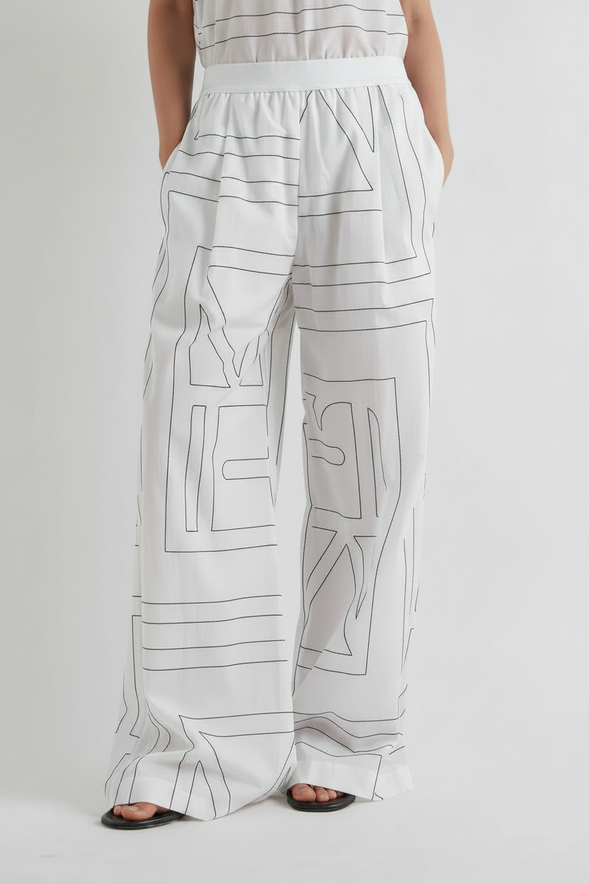 MEIMEI J - PANTALONE CON RICAMO LOGO ALL OVER