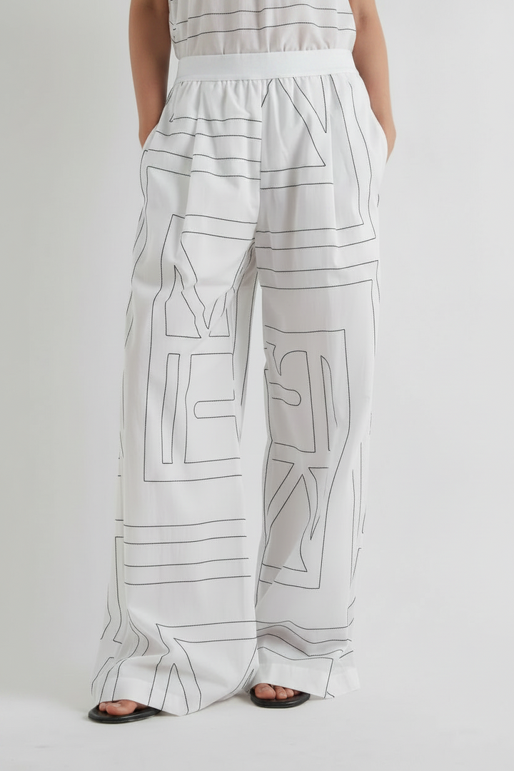 MEIMEI J - PANTALONE CON RICAMO LOGO ALL OVER
