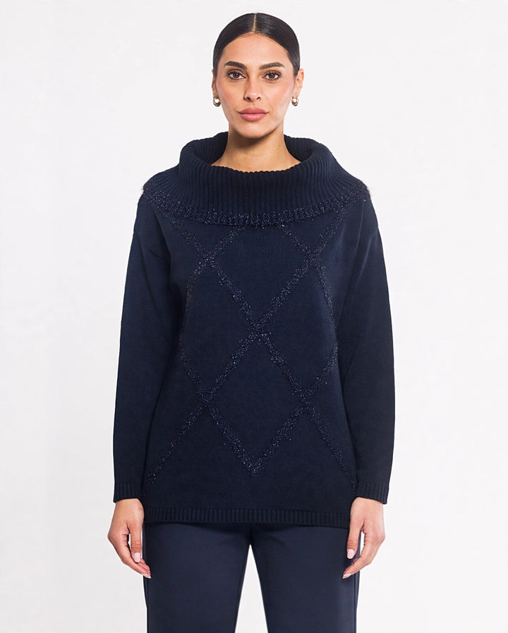 GAIA LIFE - MAGLIONE IN MAGLIA GROSSA CON MOTIVO ARGYLE LUREX