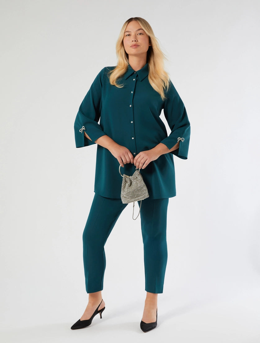 MARINA RINALDI - CASACCA IN CADY CON STRASS - VERDE SMERALDO