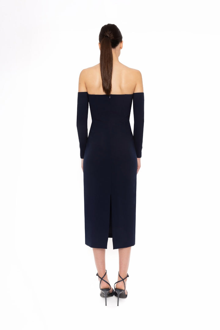 CARLA RUIZ - ABITO MIDI NERO OFF-SHOULDER CON SCOLLO A CUORE
